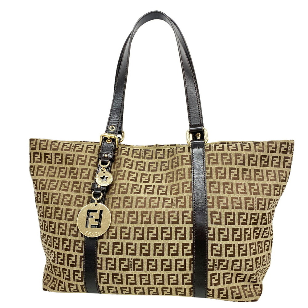 Fendi Zucchino Tote Bag, Nylon Canvas, Brown Champagne, Women's